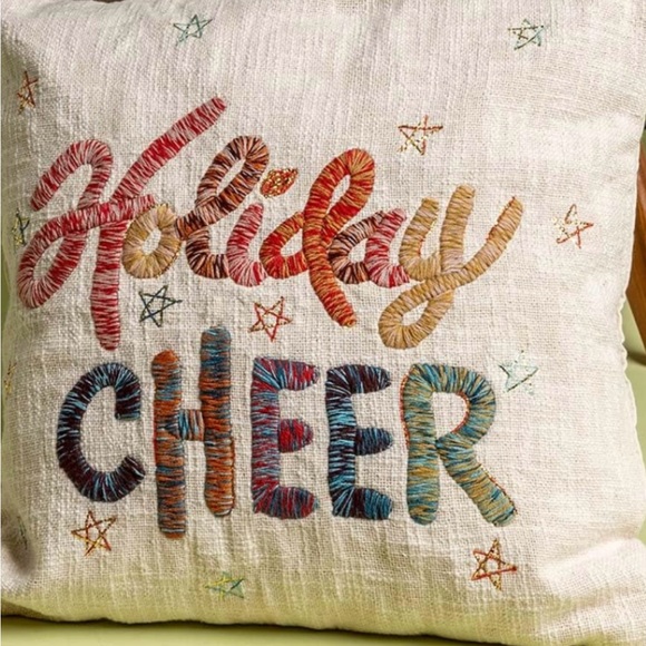 Folkulture Holiday Cheer Pillow CASE-no pillow Cream embroidery Christmas Boho - Picture 1 of 7